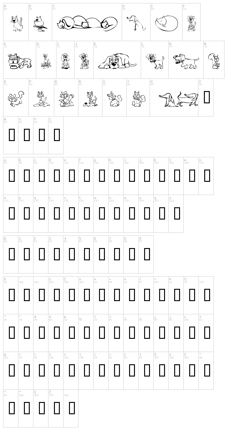 KR Backyard Scraps font map